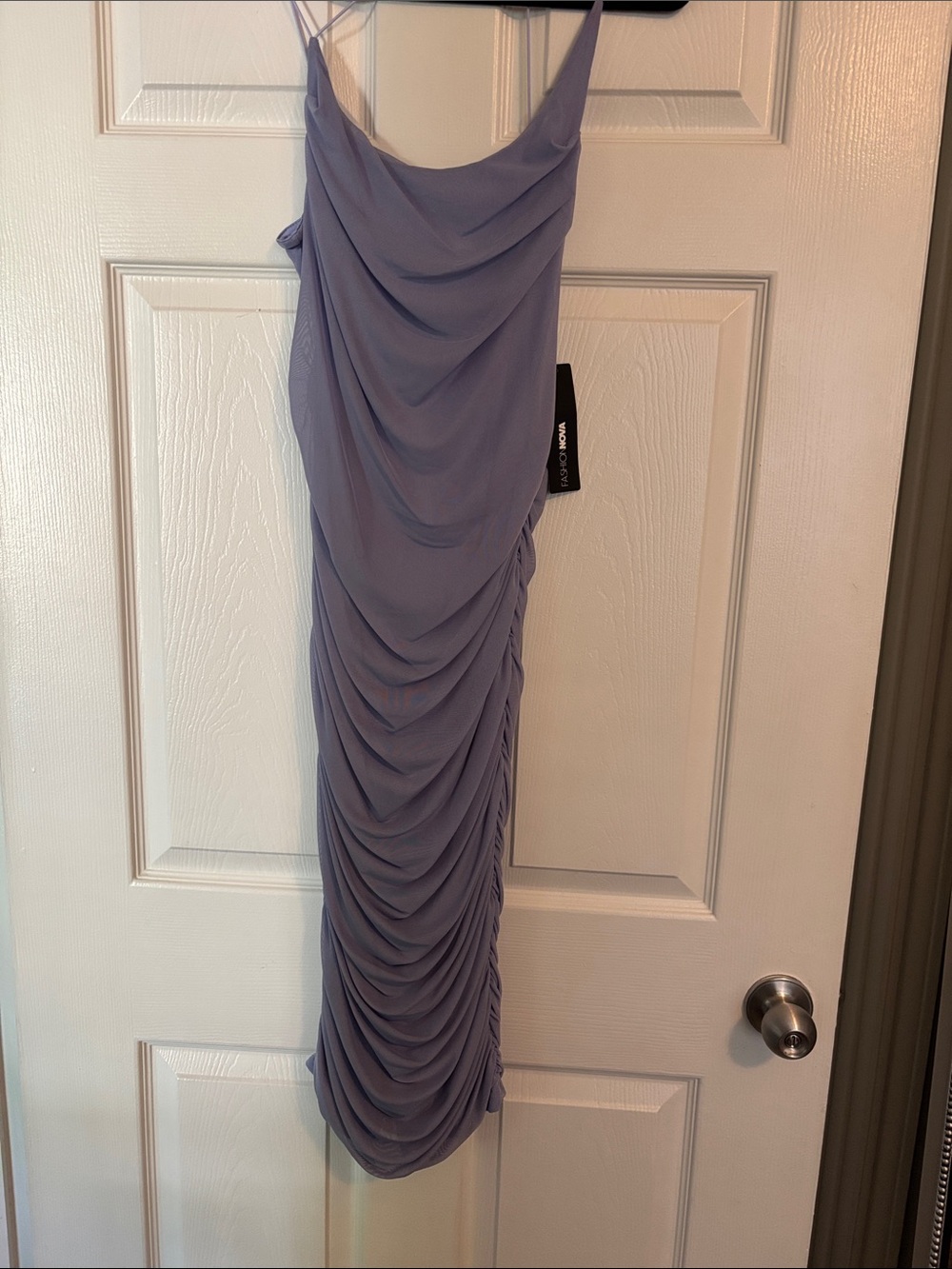 Lavender Ruched Slip Dress with Slim Straps - Large